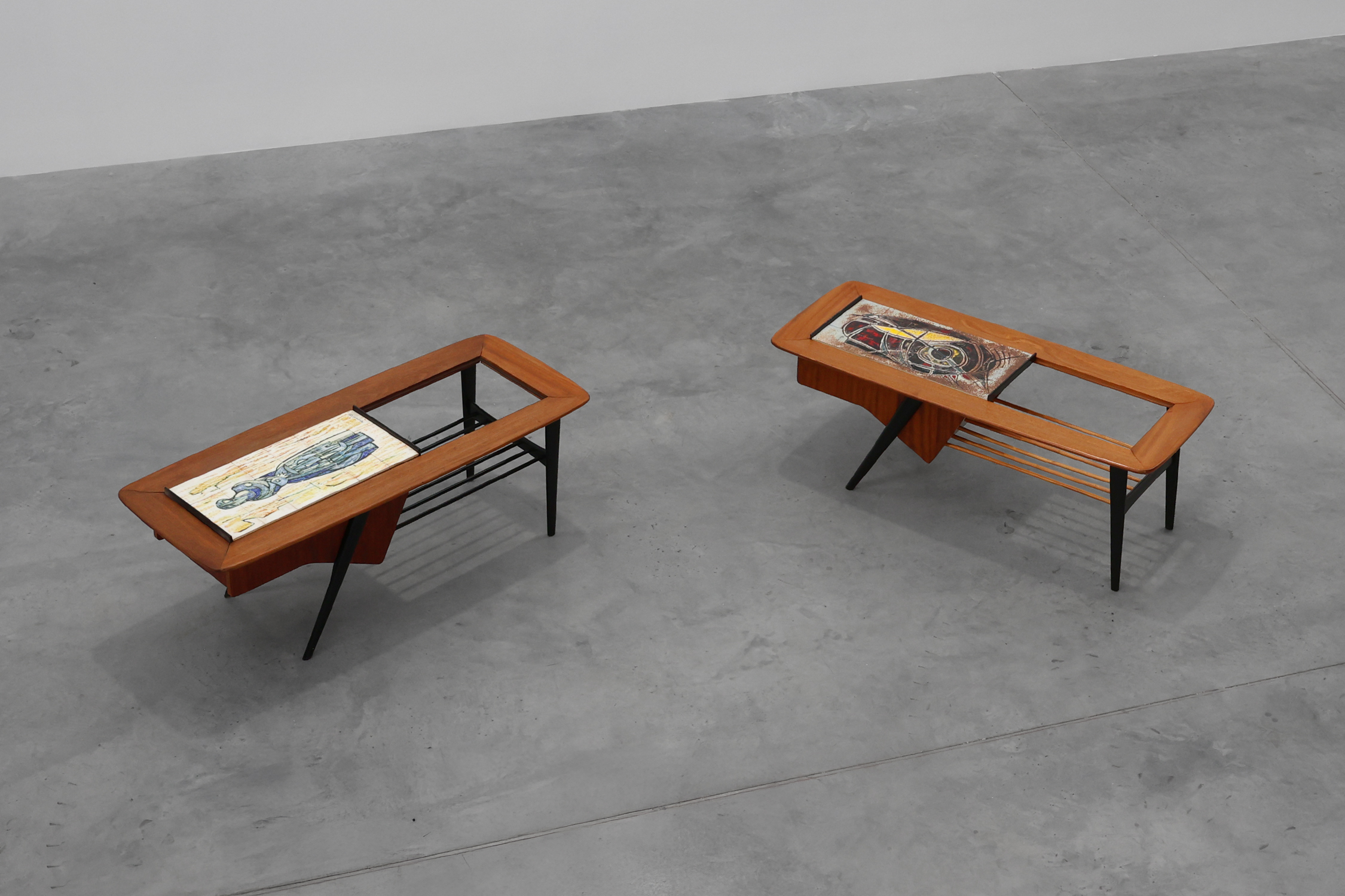 2 Coffee Tables model 210 in teak wood with ceramic tiles by Alfred Hendrickx for Belform, 1950sthumbnail